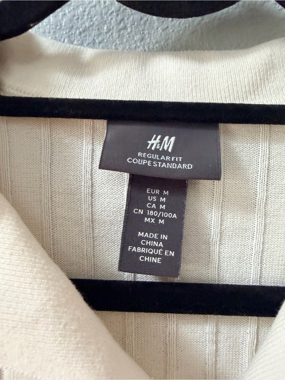 H&M Cream Regular-Fit Rib-Knit Button-Up Shirt - Size Medium - Picture 7 of 14